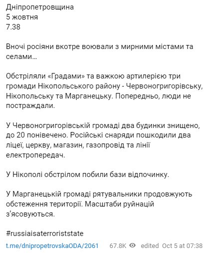 Скріншот із Telegram