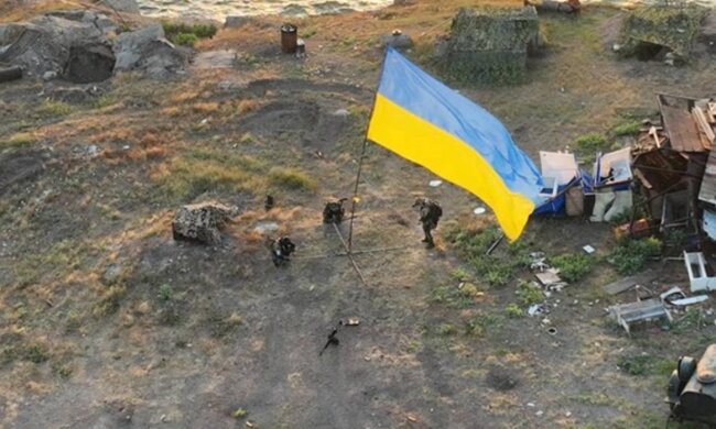 Флаг Украины на острове Змеиный, кадр из видео