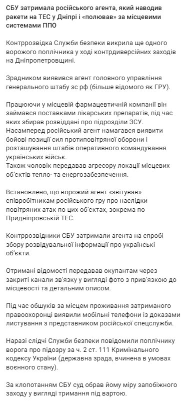 Скріншот із Telegram