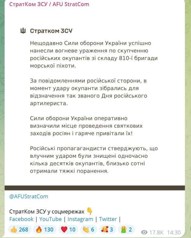 Повідомлення Страткому ЗСУ