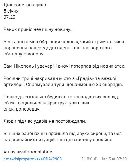 Скріншот із Telegram