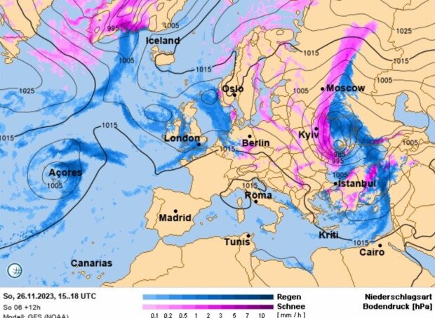 Прогноз опадів на 26-27 листопада