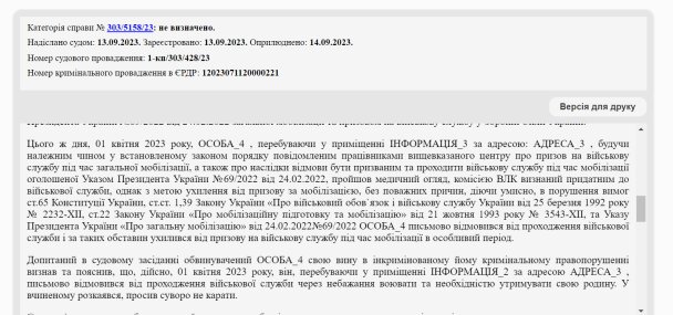 Вирок суду / Фото: Єдиний державний реєстр судових рішень