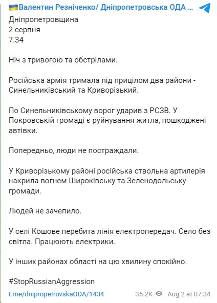 Скріншот із Telegram