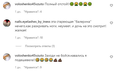 Комментарии на пост Анастасии Волочковой в Instagram