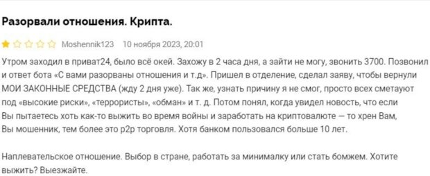 Жалоба на ПриватБанк